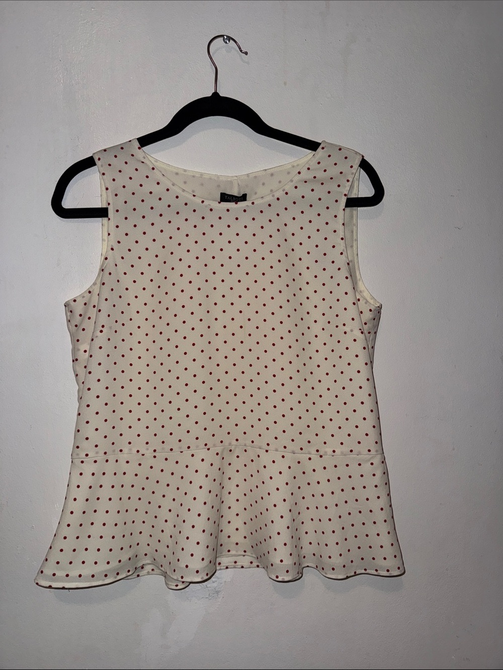 Talbots Cream Sleeveless Peplum Top with Red Polka Dots